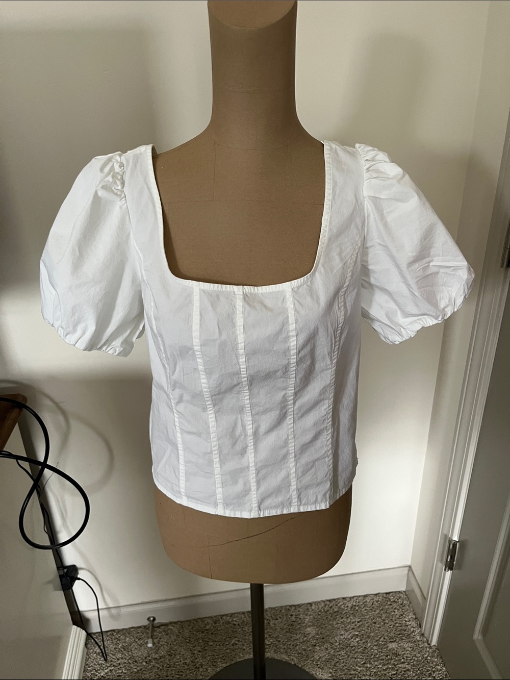 J. Crew White Square-Neck Puff Sleeve Top